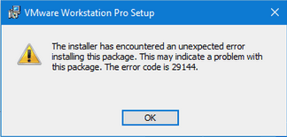 VmWare Workstation: The error code 29144